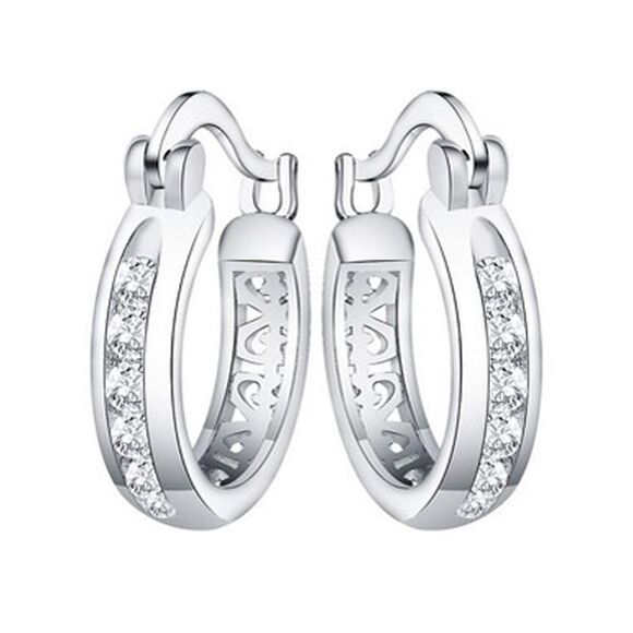 Small Sterling Silver Plated Cubic Zirconia Hoop Earrings - Picture 3 of 3